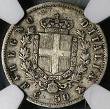1861-F NGC VF 35 Italy 50 Centesimi Vittorio Emanuele Rare Florence Silver Coin POP 2/2 (24082504C)