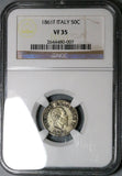 1861-F NGC VF 35 Italy 50 Centesimi Vittorio Emanuele Rare Florence Silver Coin POP 2/2 (24082504C)