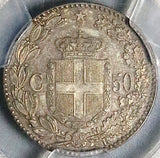1889-R PCGS MS 63 Italy 50 Centesimi Rare Umberto I Rome Silver Coin (26013104C)