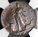 1908 NGC MS 64 Italy 5 Centesimi Woman Ship Rare Key Coin POP 2/1 (24112202C)