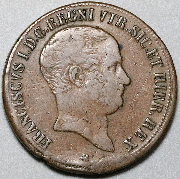 1825 Naples Sicily 10 Tornesi Italy State Copper Scarce 1 Year Coin (23091403R)
