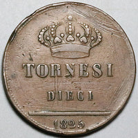 1825 Naples Sicily 10 Tornesi Italy State Copper Scarce 1 Year Coin (23091403R)