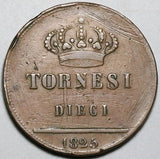 1825 Naples Sicily 10 Tornesi Italy State Copper Scarce 1 Year Coin (23091403R)