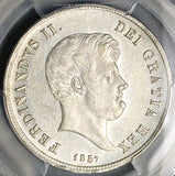 1857 PCGS AU 55 Naples Sicily 60 Grana Ferdinand II Italy Scarce Coin (26010403C)