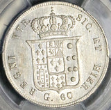1857 PCGS AU 55 Naples Sicily 60 Grana Ferdinand II Italy Scarce Coin (26010403C)
