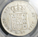 1857 PCGS AU 55 Naples Sicily 60 Grana Ferdinand II Italy Scarce Coin (26010403C)