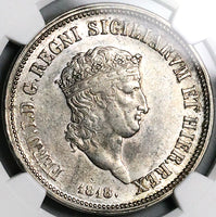 1818 NGC MS 61 Naples 120 Grana Small Head Ferdinand I Italy Silver Coin POP 1/4 (24092901D)