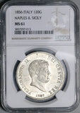 1856 NGC MS 61 Naples Sicily 120 Grana Ferdinand II Italy State Coin (25011502D)