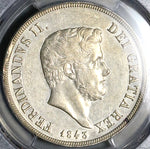 1843 PCGS AU 50 Naples Sicily 120 Grana Ferdinand II Italy State Coin (25042801D)