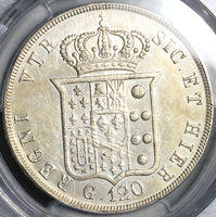 1843 PCGS AU 50 Naples Sicily 120 Grana Ferdinand II Italy State Coin (25042801D)