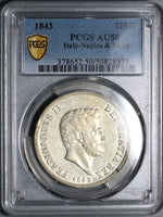 1843 PCGS AU 50 Naples Sicily 120 Grana Ferdinand II Italy State Coin (25042801D)