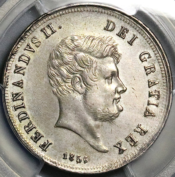 1856 PCGS AU Naples Sicily 60 Grana Ferdinand II Italy State Scarce Silver Coin (25062601C)