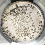 1856 PCGS AU Naples Sicily 60 Grana Ferdinand II Italy State Scarce Silver Coin (25062601C)