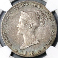 1815 NGC F 15 Parma 5 Lire Italy State Marie Louise Napoleon Wife Silver Crown Coin (24102203C)