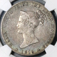 1815 NGC F 15 Parma 5 Lire Italy State Marie Louise Napoleon Wife Silver Crown Coin (24102203C)