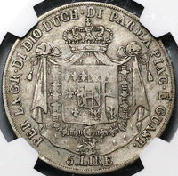 1815 NGC F 15 Parma 5 Lire Italy State Marie Louise Napoleon Wife Silver Crown Coin (24102203C)