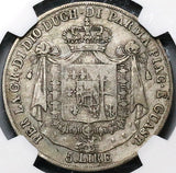 1815 NGC F 15 Parma 5 Lire Italy State Marie Louise Napoleon Wife Silver Crown Coin (24102203C)