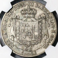 1815 NGC F 15 Parma 5 Lire Italy State Marie Louise Napoleon Wife Silver Crown Coin (24102203C)