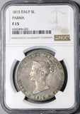 1815 NGC F 15 Parma 5 Lire Italy State Marie Louise Napoleon Wife Silver Crown Coin (24102203C)