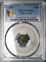 1815 PCGS MS 62 Parma 5 Soldi  Italy State Napoleon Wife Silver Coin (24102701D)
