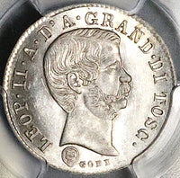 1858 PCGS MS 61 Tuscany 10 Quattrini Leopold II Grand Duke Silver Coin (25081602C)
