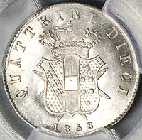 1858 PCGS MS 61 Tuscany 10 Quattrini Leopold II Grand Duke Silver Coin (25081602C)