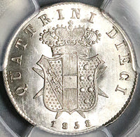 1858 PCGS MS 61 Tuscany 10 Quattrini Leopold II Grand Duke Silver Coin (25081602C)