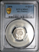 1858 PCGS MS 61 Tuscany 10 Quattrini Leopold II Grand Duke Silver Coin (25081602C)
