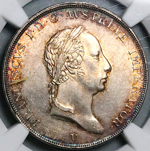 1825-V NGC MS 62 Lombardy Venetia 1/2 Scudo Francis I Italy State Silver Coin Pop 1/0 (25042401D)