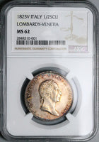 1825-V NGC MS 62 Lombardy Venetia 1/2 Scudo Francis I Italy State Silver Coin Pop 1/0 (25042401D)