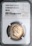 1825-V NGC MS 62 Lombardy Venetia 1/2 Scudo Francis I Italy State Silver Coin Pop 1/0 (25042401D)