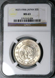 1904 NGC MS 63 Japan 50 Sen Dragon M37 Mint State Silver Coin (25112201C)