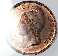 1868 NGC PF 63 RB Liberia 1 Cent Rare Proof Pattern PN15 Copper Coin (25050901C)