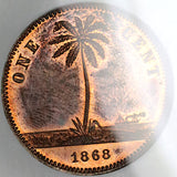 1868 NGC PF 63 RB Liberia 1 Cent Rare Proof Pattern PN15 Copper Coin (25050901C)