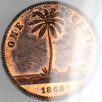 1868 NGC PF 63 RB Liberia 1 Cent Rare Proof Pattern PN15 Copper Coin (25050901C)