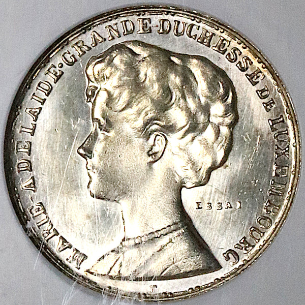 1914 NGC MS 62 Luxembourg 1 Franc Marie Adelaide Silver Essai Coin (24031001C)
