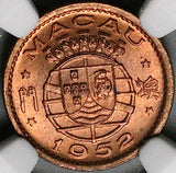 1952 NGC MS 66 RB Macau 5 Avos China Key Date Scarce Gem Coin POP 10/0 (25062201C)