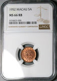 1952 NGC MS 66 RB Macau 5 Avos China Key Date Scarce Gem Coin POP 10/0 (25062201C)