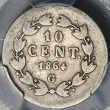 1864-G PCGS F 12 Mexico 10 Centavos Maximilian Rare Guanajuato Silver Coin (26062701C)