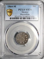 1864-M PCGS VF 35 Mexico 10 Centavos Imperial Maximilian Silver Coin (24040902C)