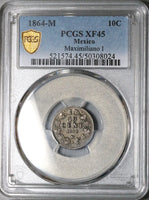 1864-M PCGS XF 45 Mexico 10 Centavos Imperial Maximilian Silver Coin (25031901C)