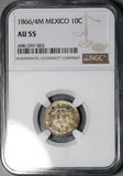 1866/4-M NGC AU 55 Mexico 10 Centavos Imperio Maximilian Silver Coin (26021101C)