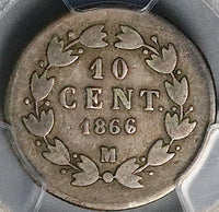 1866/4-M PCGS F 15 Mexico 10 Centavos Imperio Maximilian Overdate Silver Coin (24102703D)
