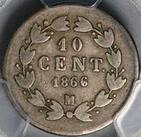 1866/4-M PCGS F 15 Mexico 10 Centavos Imperio Maximilian Overdate Silver Coin (24102703D)