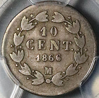 1866/4-M PCGS F 15 Mexico 10 Centavos Imperio Maximilian Overdate Silver Coin (24102703D)