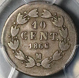 1866/4-M PCGS F 15 Mexico 10 Centavos Imperio Maximilian Overdate Silver Coin (24102703D)