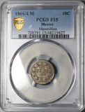 1866/4-M PCGS F 15 Mexico 10 Centavos Imperio Maximilian Overdate Silver Coin (24102703D)