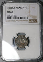 1868-Ca NGC XF 40 Mexico 10 Centavos Chihuahua Mint Rare Silver Coin POP 1/1 (24082101C)