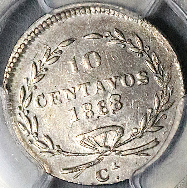 1868/8-Ca PCGS XF Mexico 10 Centavos Rare Chihuahua Mint Silver Coin (25080303C)