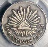 1868-Mo PCGS VF 25 Mexico 10 Centavos Cap Rays Rare Silver Coin POP 1/2 (26102702C)
